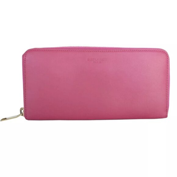 Auth SAINT LAURENT Zip Around long wallet pink leather - Picture 1 of 10